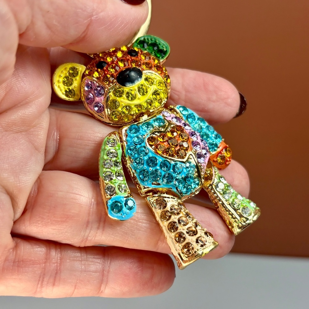 Adorable Patchwork Crystal Teddy Bear Keychain/Bag Charm - Picture 6 of 9